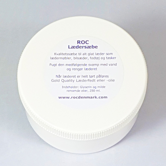 ROC Lædersæbe. Kvalitetssæbe til alt glat læder som lædermøbler, bilsæder, fodtøj, tasker og rideudstyr.